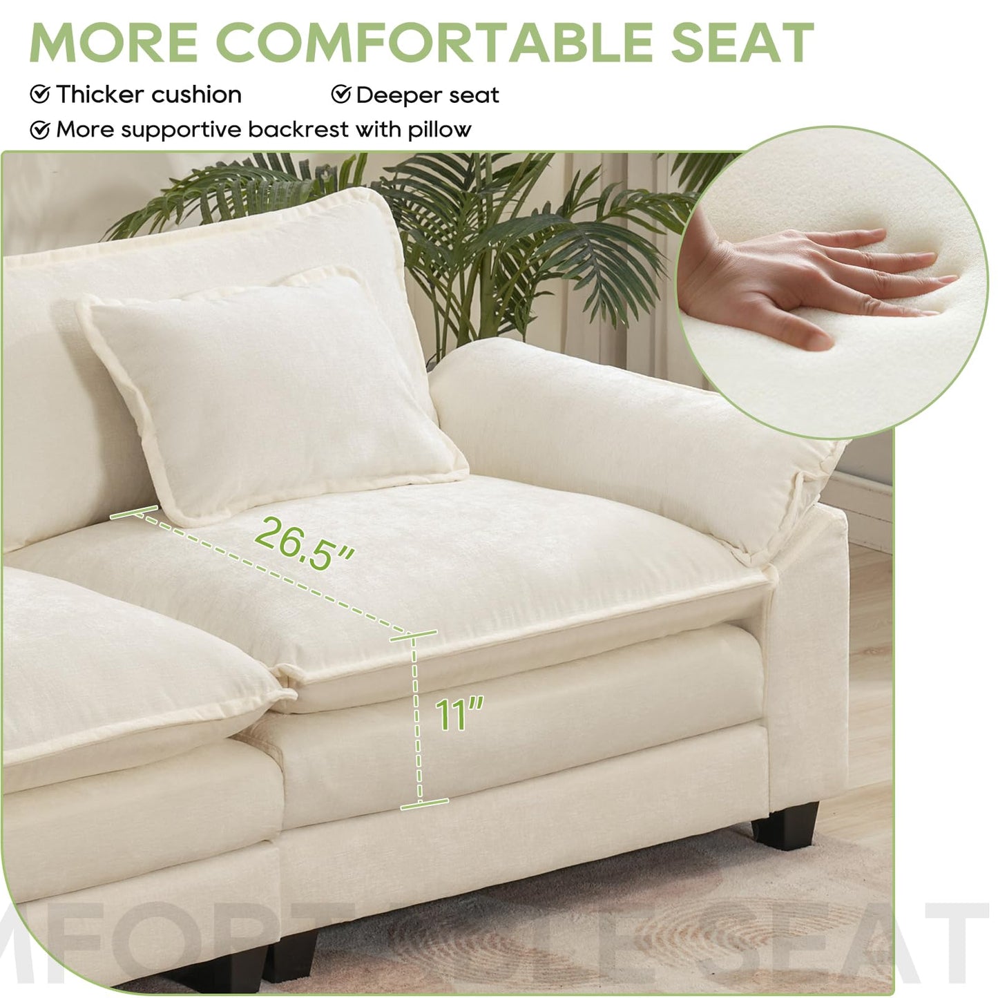 120" Modular Sectional Sofa, Comfy Cloud Couch Sectional Sofa with Ottoman, Chenille Sofa Sleeper Deep Seat Sofa with Throw Pillows for Living Room (Beige White, 120"- U Shape)