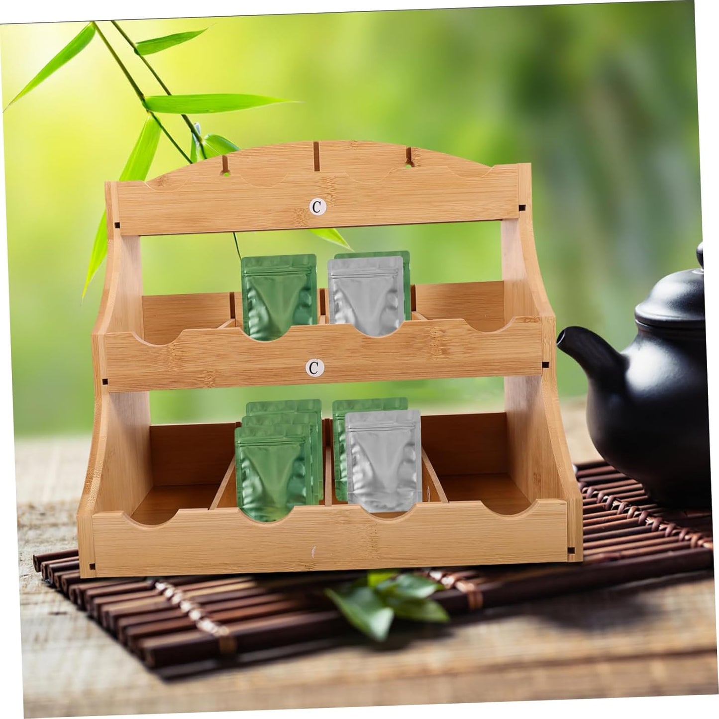 Tea Organizer and Storage Tiered Tea Bag Holder for Cabinet Bamboo Material