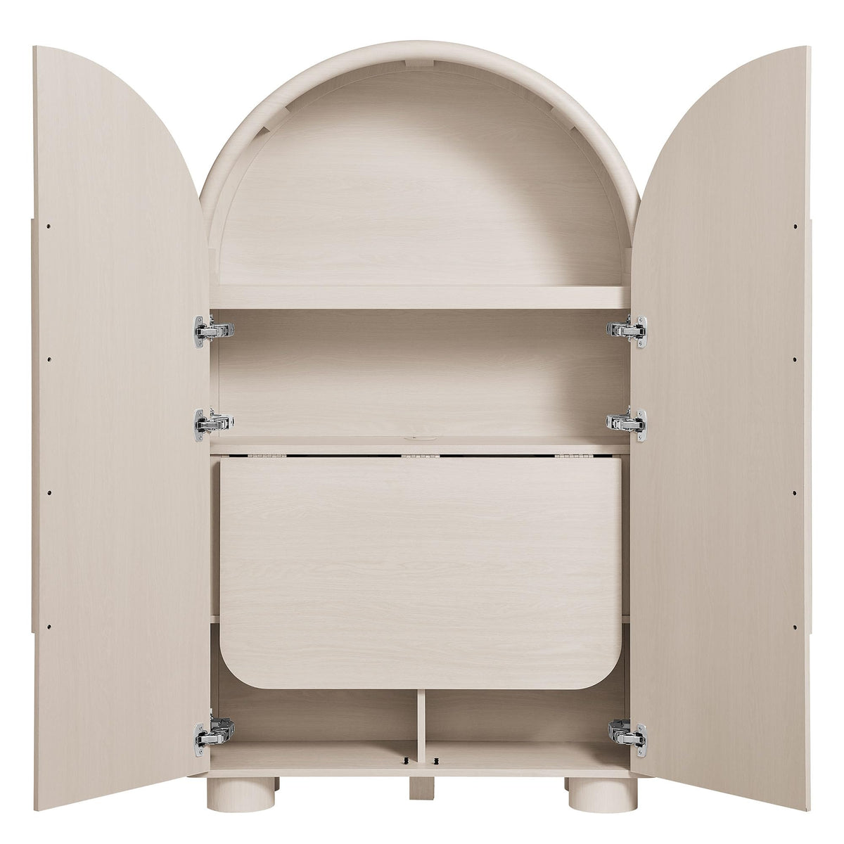 Modern Arched Storage Cabinet with Concealed Desk & Shelves
