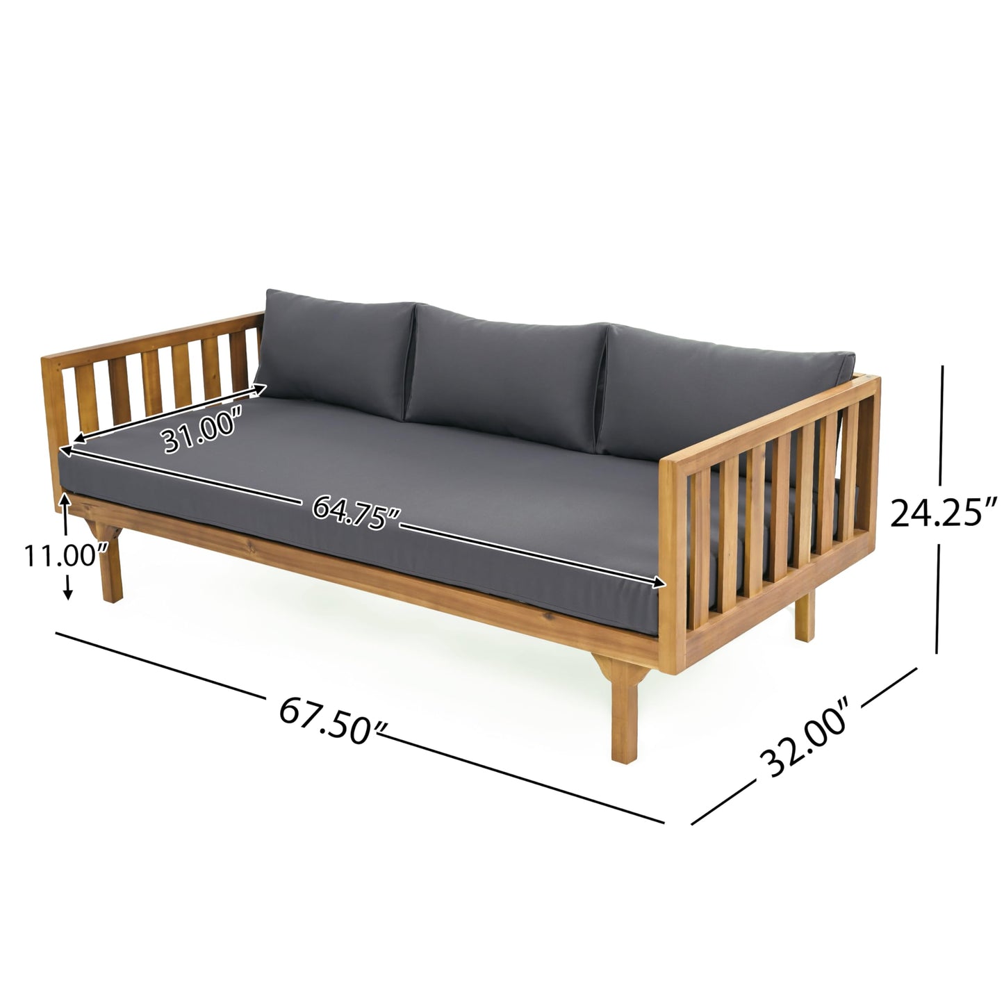 Outdoor Acacia Wood Conversation Set, 3-Seat Loveseat Sofa w/Cushion and Round Coffee Table for Backyard, Patio Furniture, Teak+Beige