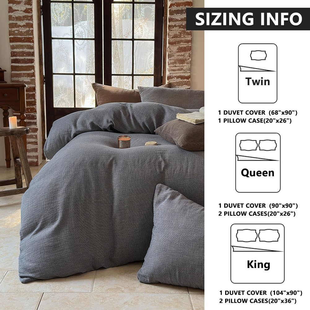 NSNLGSGC 100% Muslin Cotton Houndstooth Duvet Cover King Size, 2-Layer Small Checked Lightweight and Breathable Muslin Bedding, Linen Like Gauze Comforter Cover Set (Mocha Houndstooth, King)