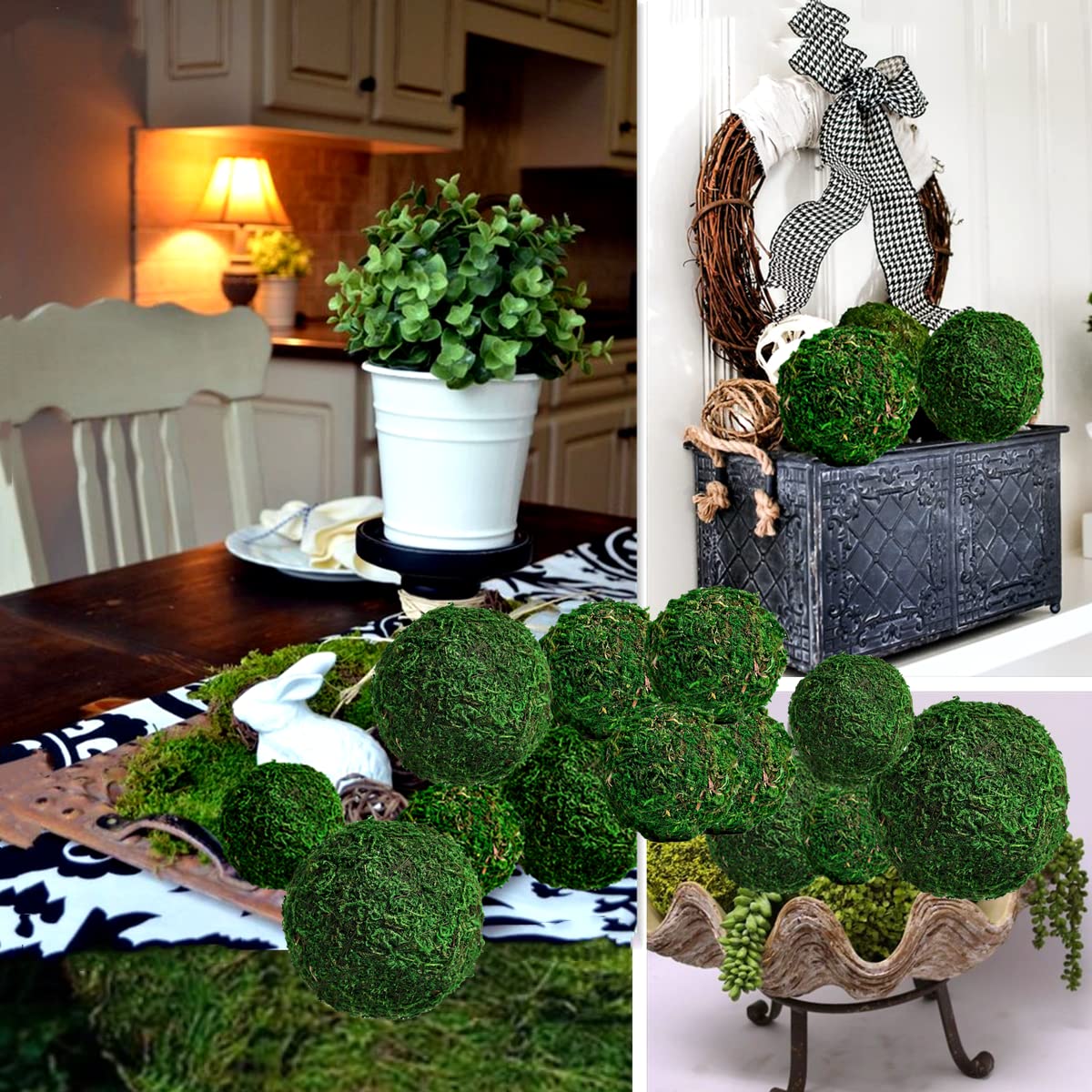 BYHER Natural Green Moss Decorative Ball,Handmade (3.5"-Set of 6)