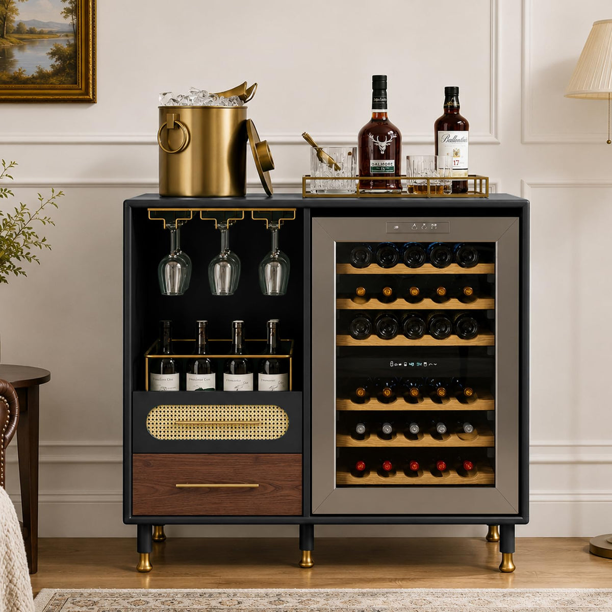 Coffee Wine Bar Cabinet with Mini Fridge