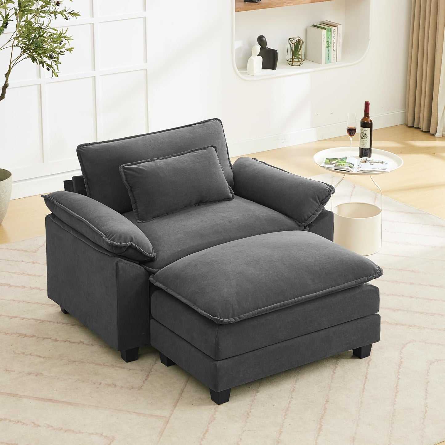 120" Modular Sectional Sofa, Comfy Cloud Couch Sectional Sofa with Ottoman, Chenille Sofa Sleeper Deep Seat Sofa with Throw Pillows for Living Room (Beige White, 120"- U Shape)