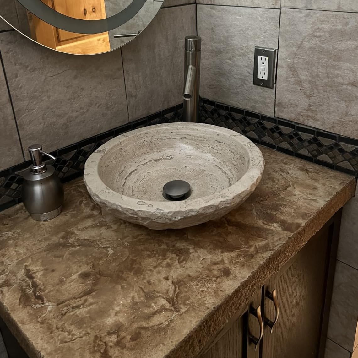 Oval Natural Stone Wash Basin Travertine Vessel Sink