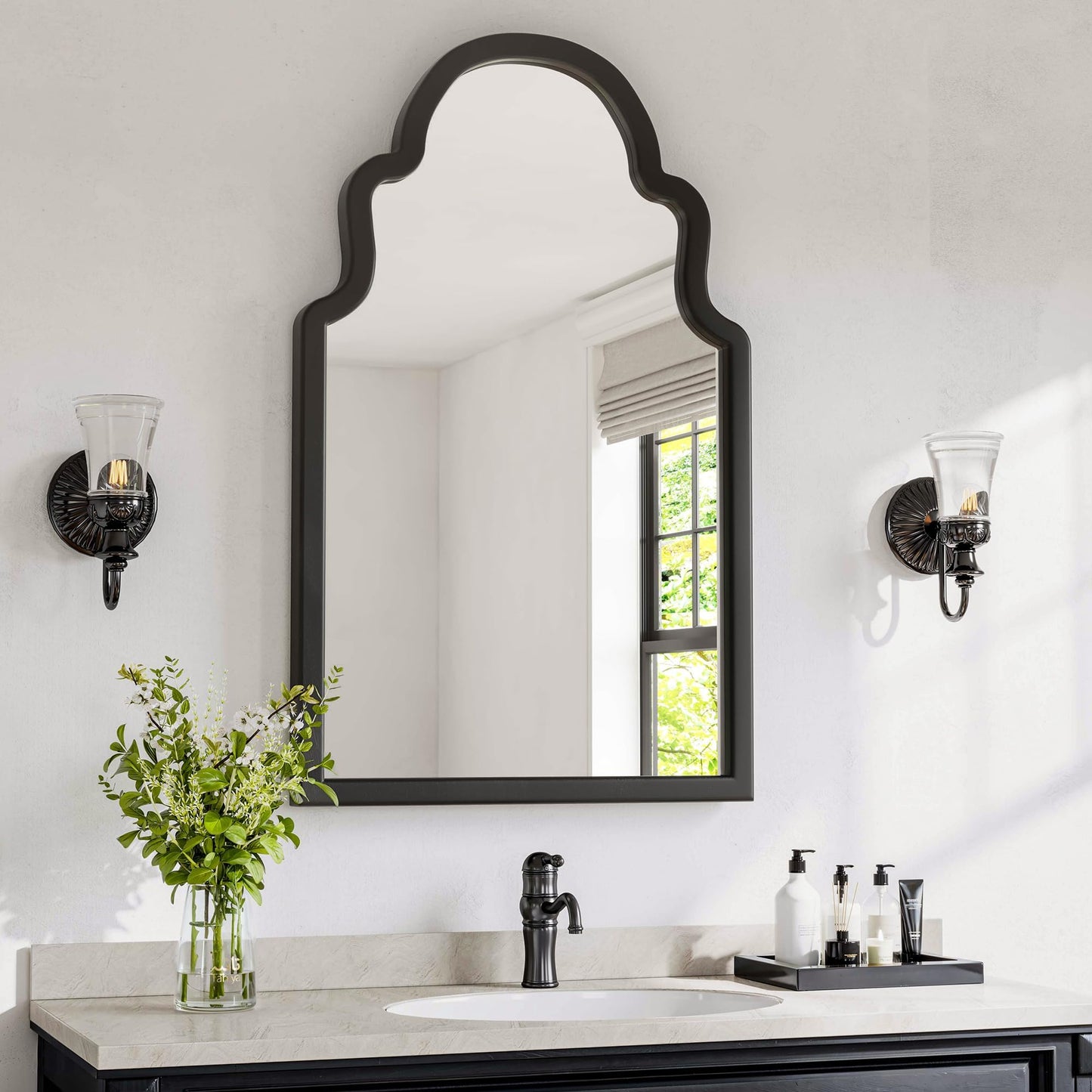 Solid Wood Walnut Arched Mirror