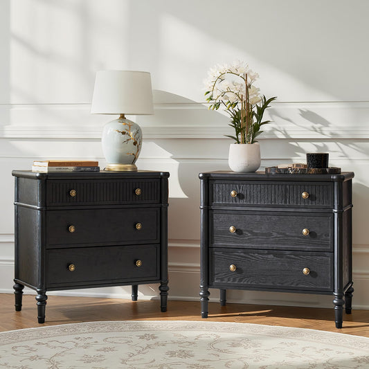 Solid Wood Fluted End Table with Charging Station