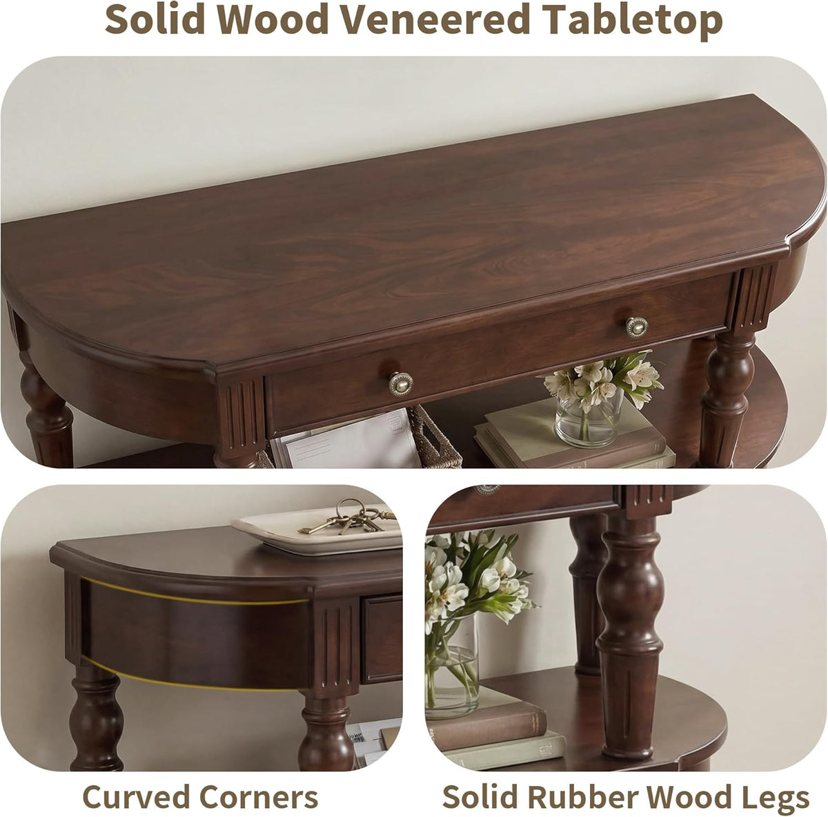 47" Walnut Console Table with Storage