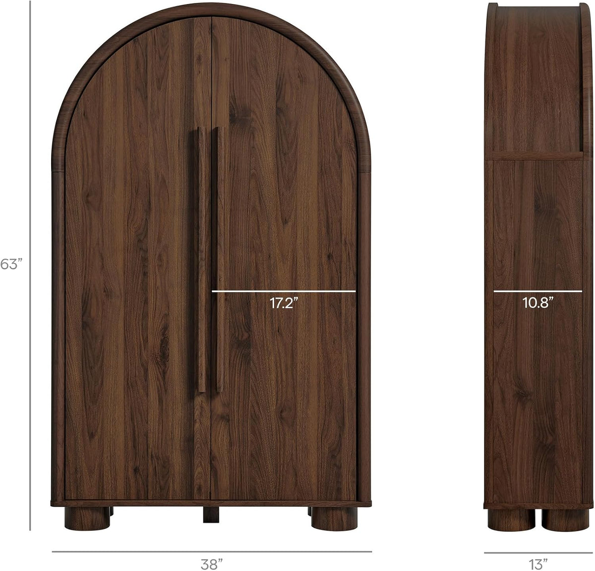 Modern Arched Storage Cabinet with Concealed Desk & Shelves