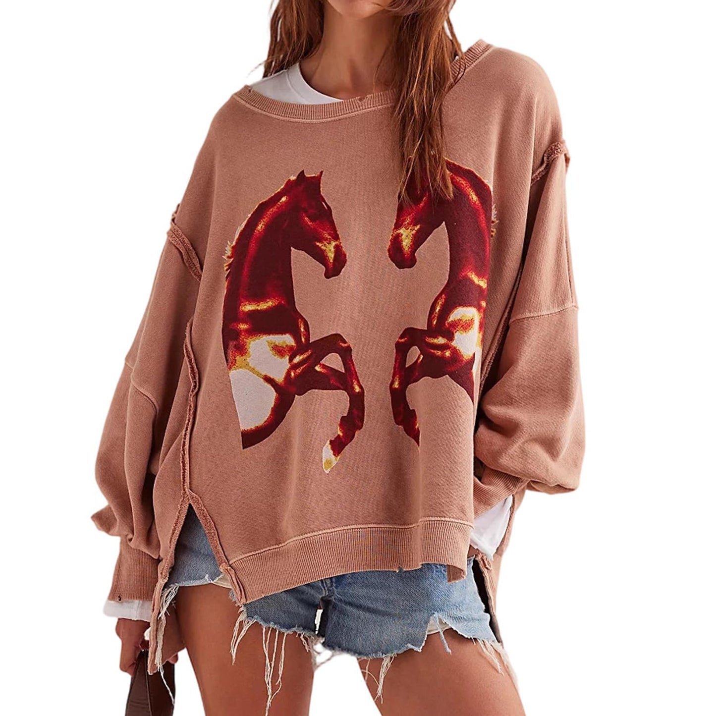 Womens Vintage Oversized Graphic Cute Crewneck Sweatshirt Y2k Loose Fit Aesthetic Retro Pullover Going Out Tops