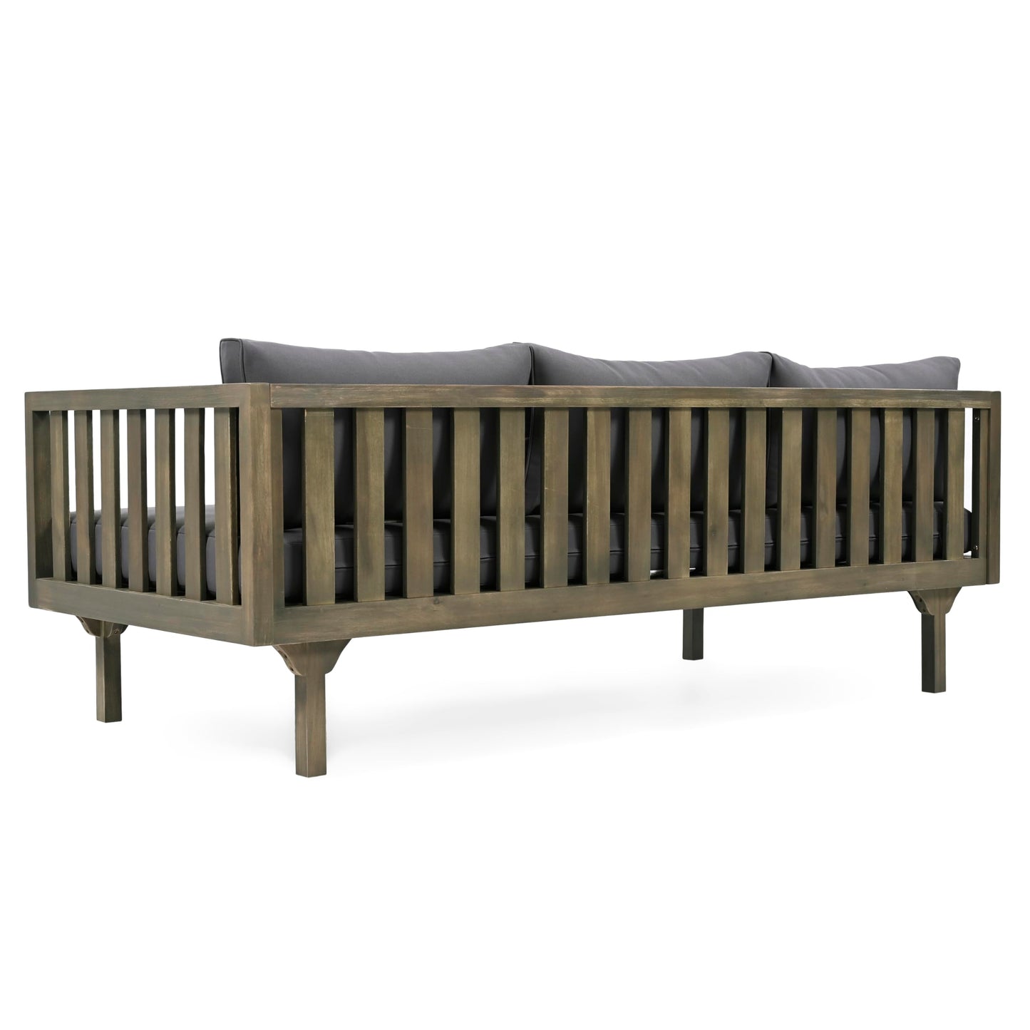 Outdoor Acacia Wood Conversation Set, 3-Seat Loveseat Sofa w/Cushion and Round Coffee Table for Backyard, Patio Furniture, Teak+Beige