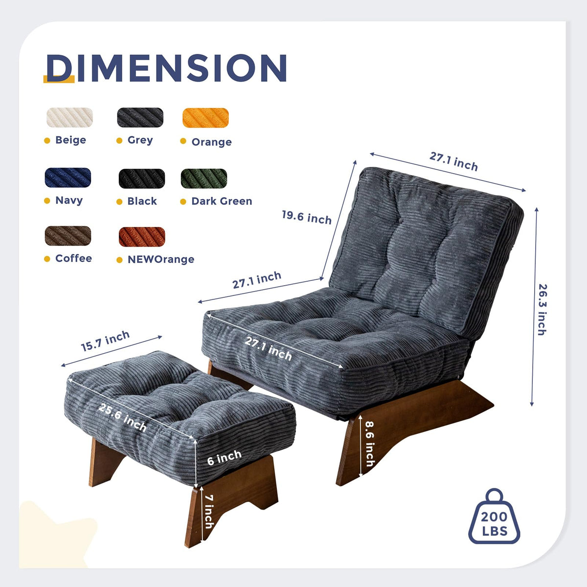 Lounge Chair with Ottoman and with Adjustable Backrest