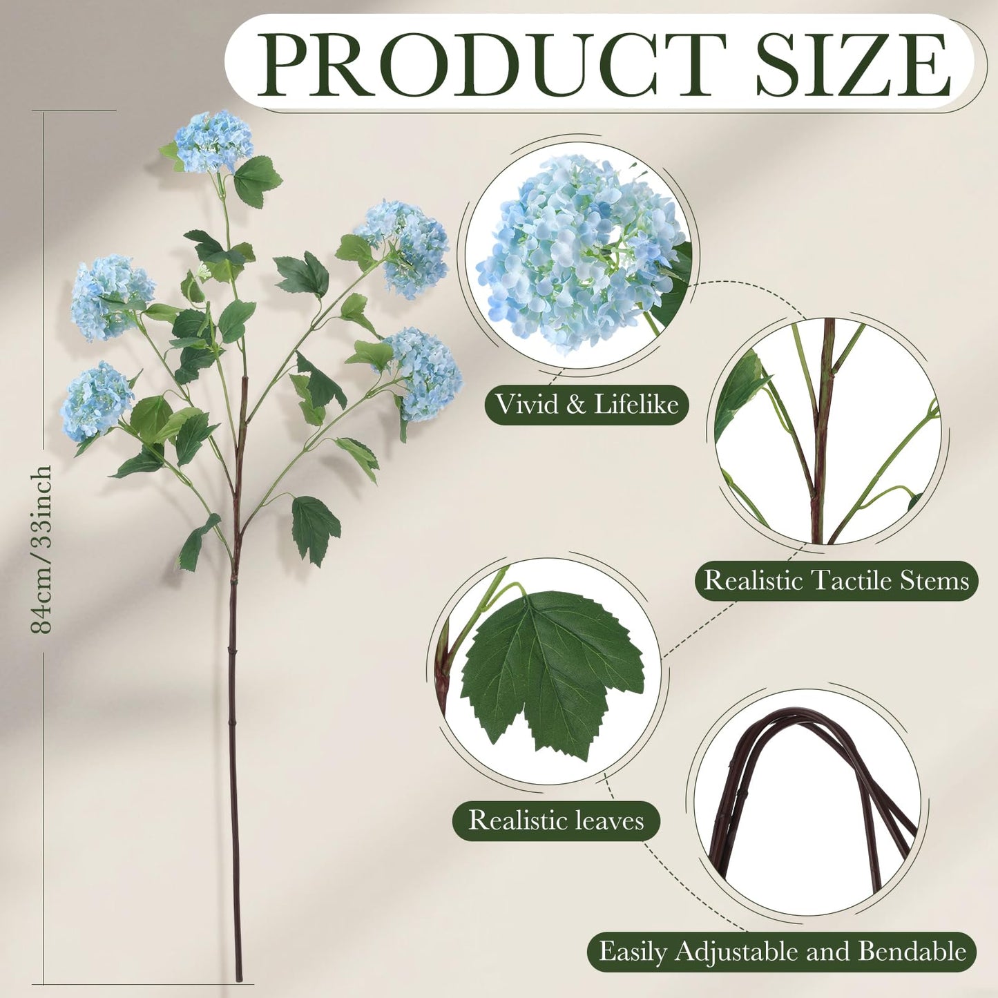 4 Pcs 33" Tall Artificial Snowball Hydrangea Flowers, Silk Hydrangeas with 20 Heads Long Stem for Tall Vase Decor, Wedding Table Centerpiece, Outdoor Living Room Arrangement(White Pink)