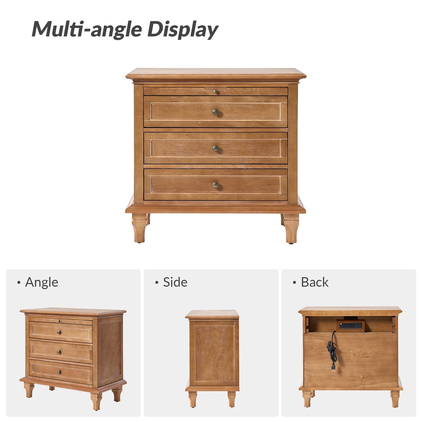 Solid Wood 3 Drawer End Table with Tray