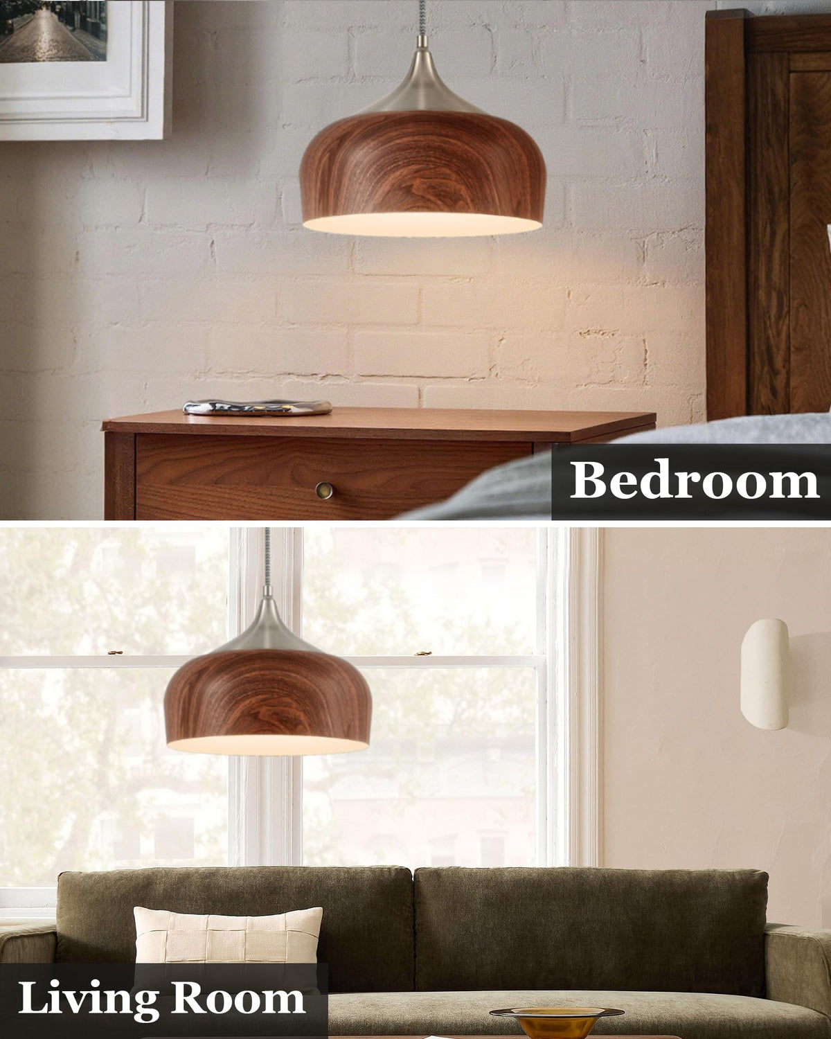 Modern Walnut Wooden Pendant Dome Light
