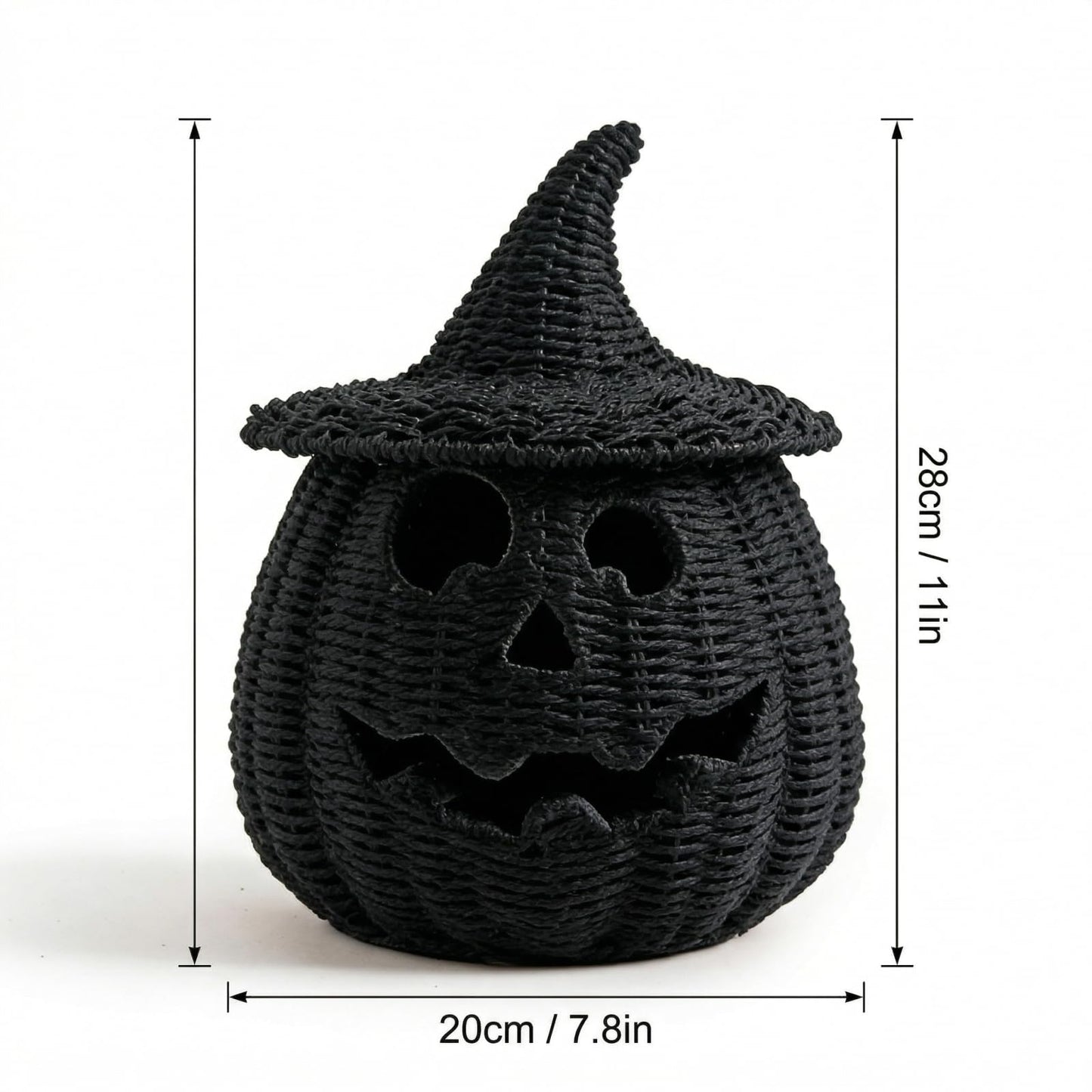 Rattan Lantern Pumpkin Candle Holder with Witch Hat Shape Lid