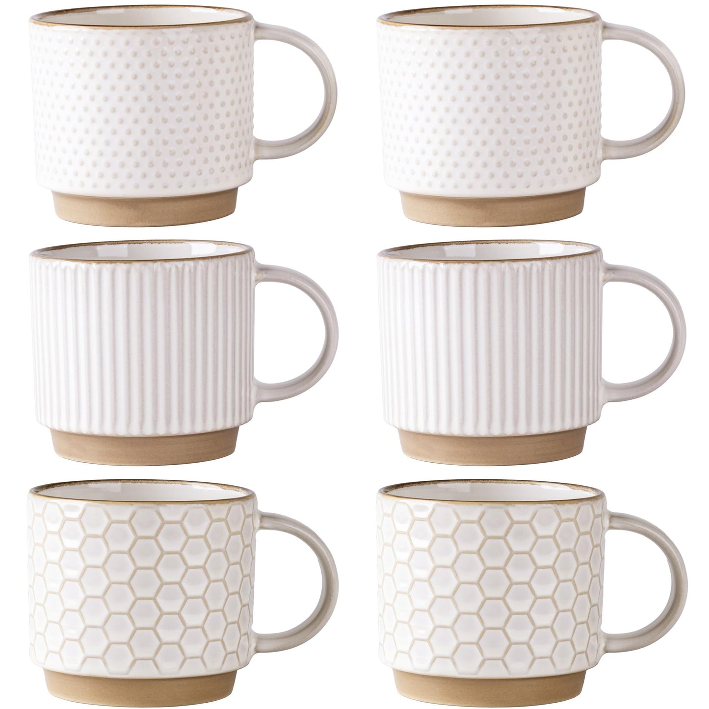 GBhome 12OZ Stackable Coffee Mugs, Ceramic Coffee Mugs with Texture Patterns for Man,Woman,Dad,Mom, Modern Coffee Mugs Set of 4 for Latte/Cappuccino/Cocoa. Dishwasher&Microwave Safe, Pale Khaki
