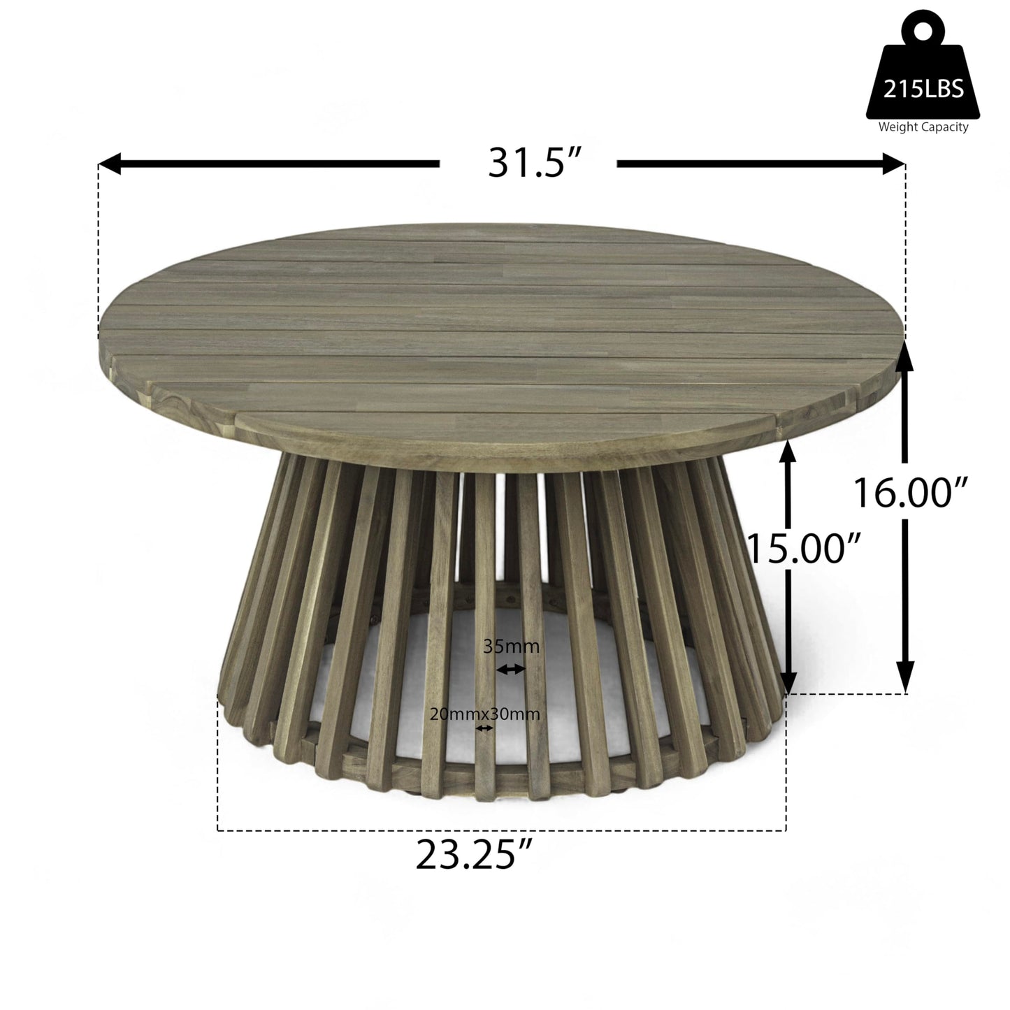 Outdoor Acacia Wood Conversation Set, 3-Seat Loveseat Sofa w/Cushion and Round Coffee Table for Backyard, Patio Furniture, Teak+Beige