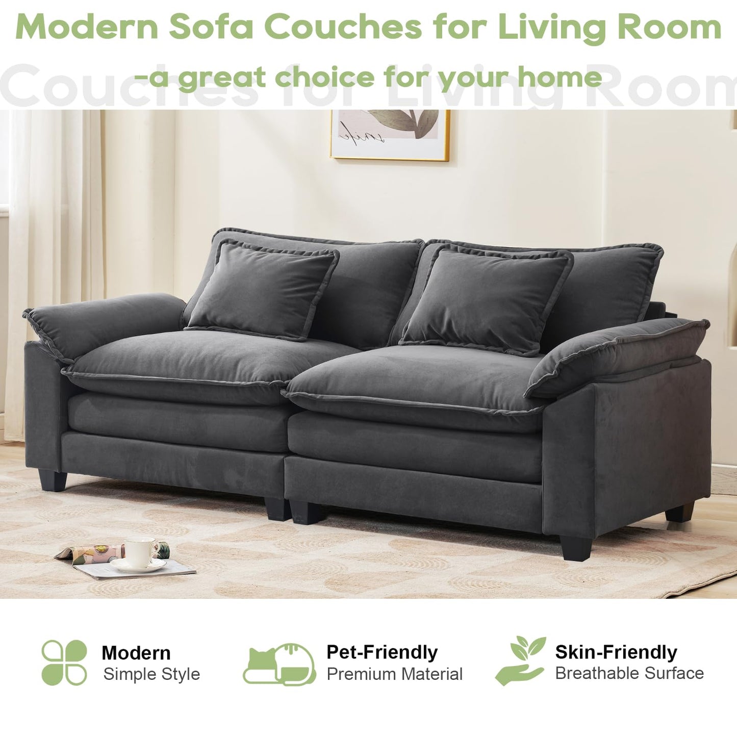 120" Modular Sectional Sofa, Comfy Cloud Couch Sectional Sofa with Ottoman, Chenille Sofa Sleeper Deep Seat Sofa with Throw Pillows for Living Room (Beige White, 120"- U Shape)