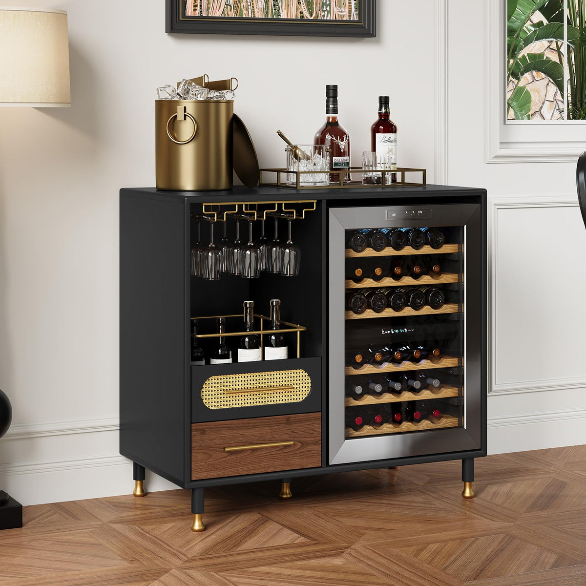 Coffee Wine Bar Cabinet with Mini Fridge