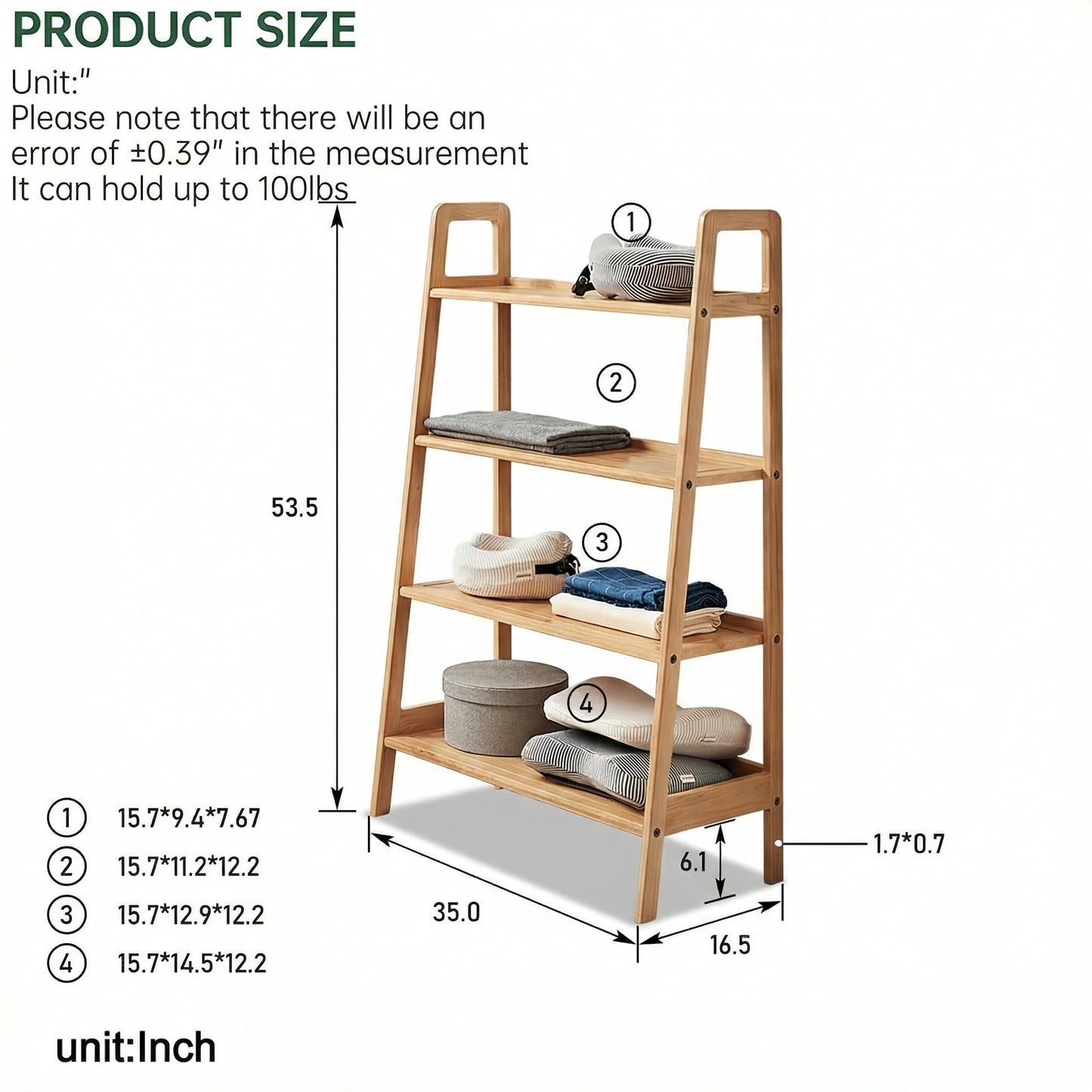 Solid Oak 3 Tier Ladder Bookshelf