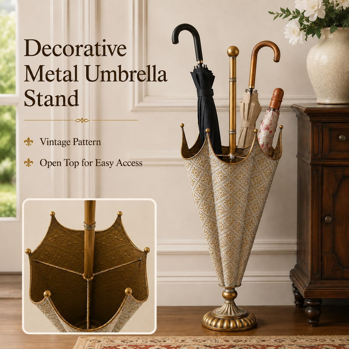 Vintage Metal Umbrella Stand for Entryway