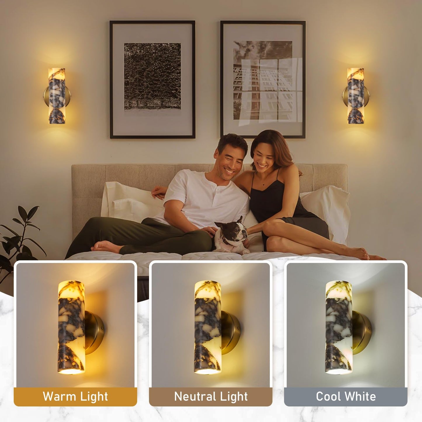 Natural Alabaster Marble Wall Sconces Set of 2
