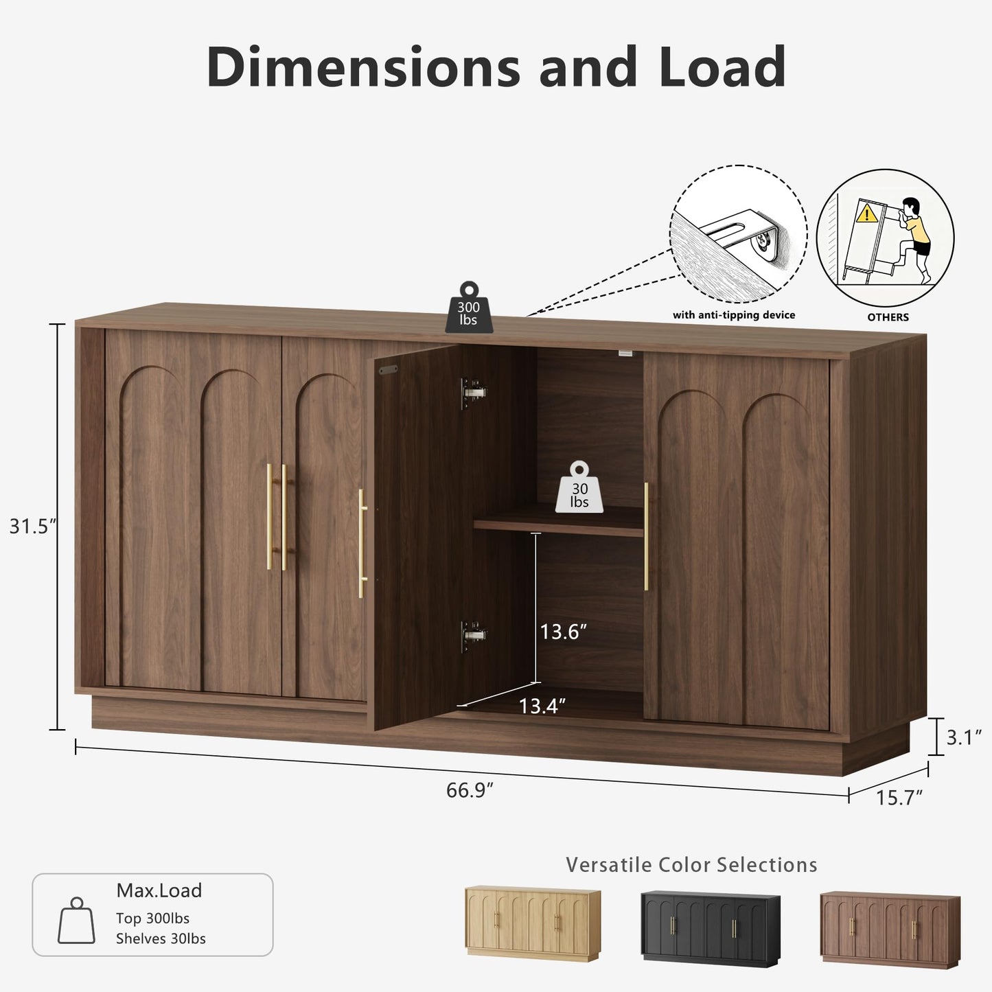 Sideboard Buffet Cabinet with Storage, Mid Century Modern Accent Cabinet with Arched Doors, Modular Media Console