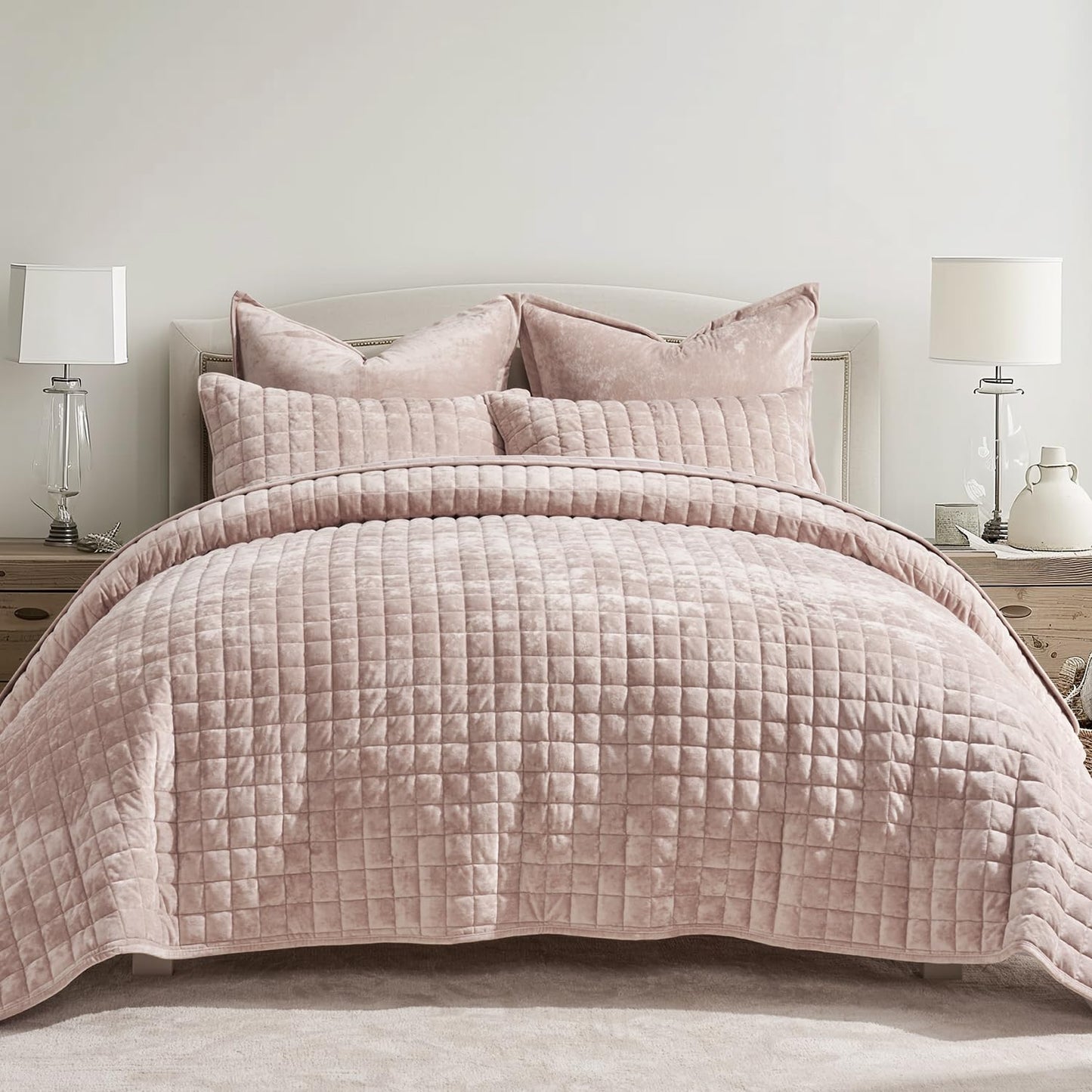 Box Stitch Velvet Quilt Set, King Size