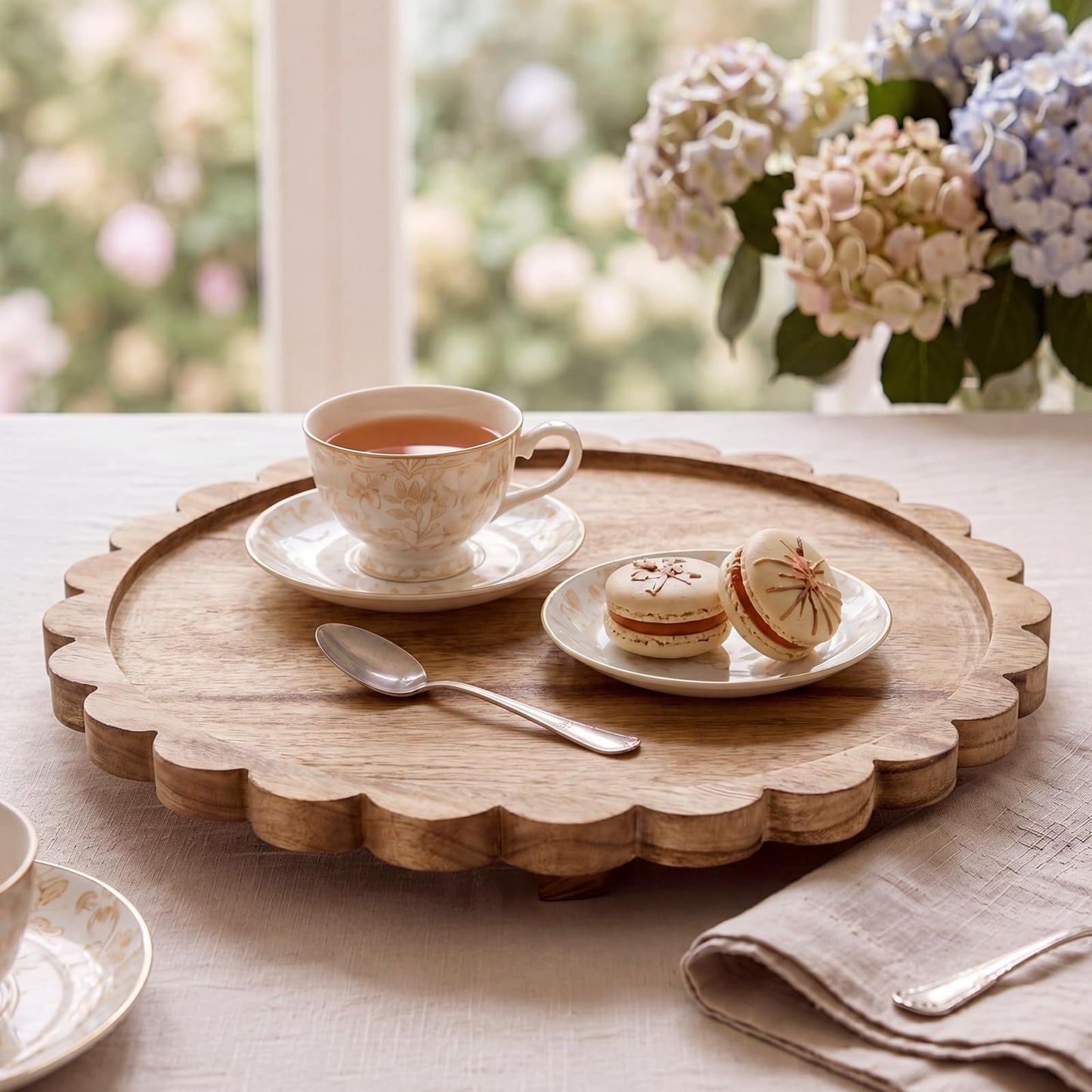 Scalloped Wood Riser Tray