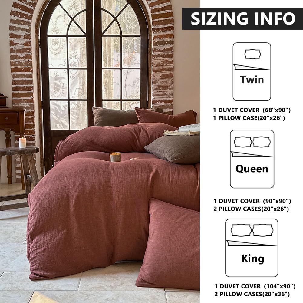 NSNLGSGC 100% Muslin Cotton Houndstooth Duvet Cover King Size, 2-Layer Small Checked Lightweight and Breathable Muslin Bedding, Linen Like Gauze Comforter Cover Set (Mocha Houndstooth, King)