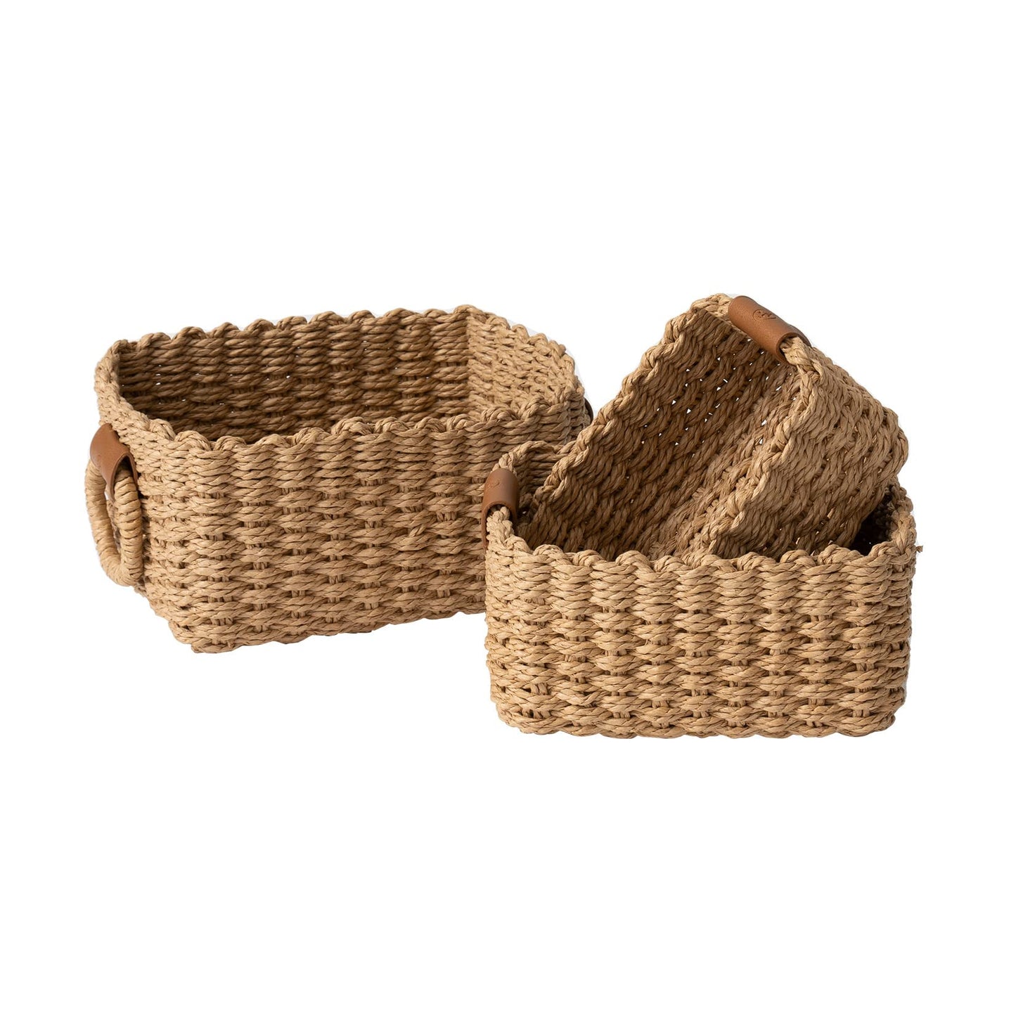 Wicker Square Storage Organizer Baskets / Set of 3