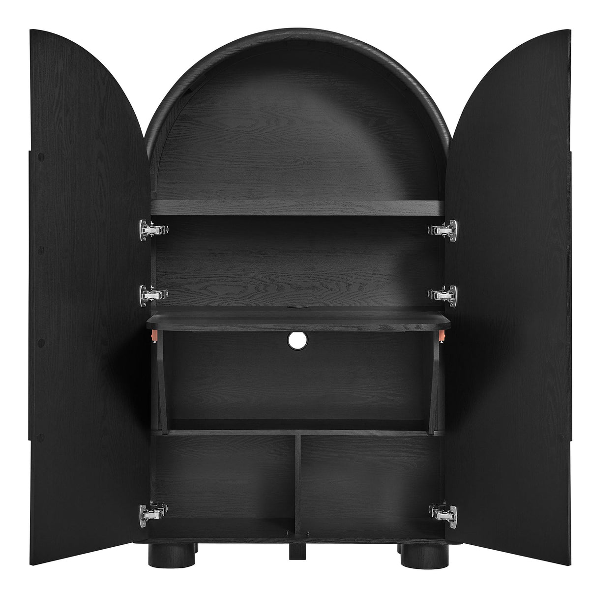 Modern Arched Storage Cabinet with Concealed Desk & Shelves