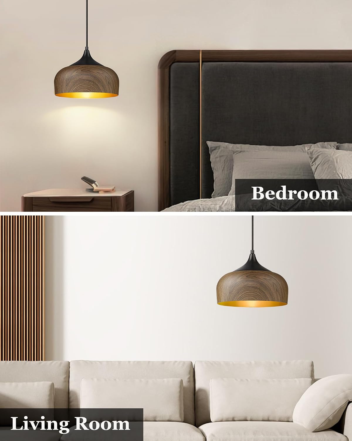 Modern Walnut Wooden Pendant Dome Light