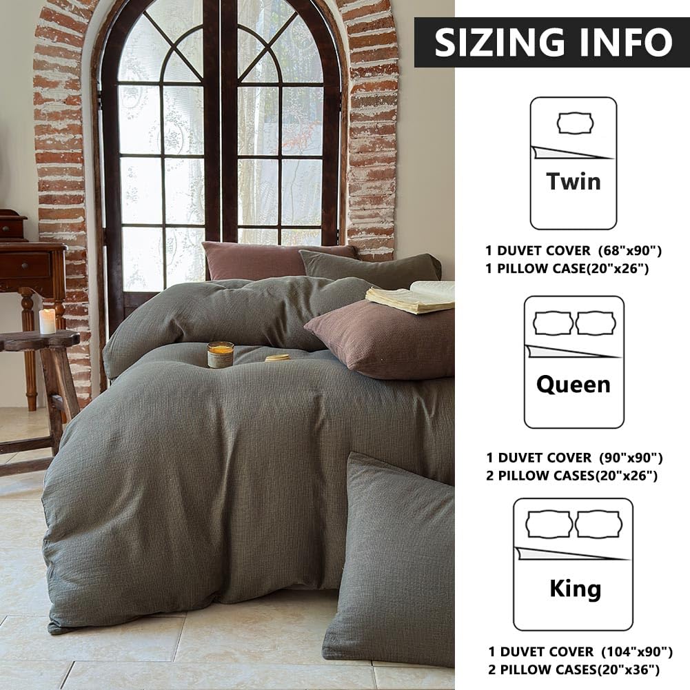 NSNLGSGC 100% Muslin Cotton Houndstooth Duvet Cover King Size, 2-Layer Small Checked Lightweight and Breathable Muslin Bedding, Linen Like Gauze Comforter Cover Set (Mocha Houndstooth, King)