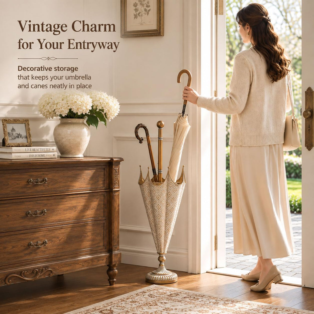 Vintage Metal Umbrella Stand for Entryway
