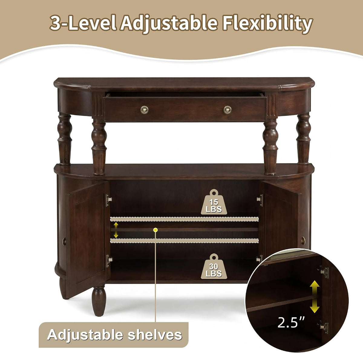 47" Walnut Console Table with Storage