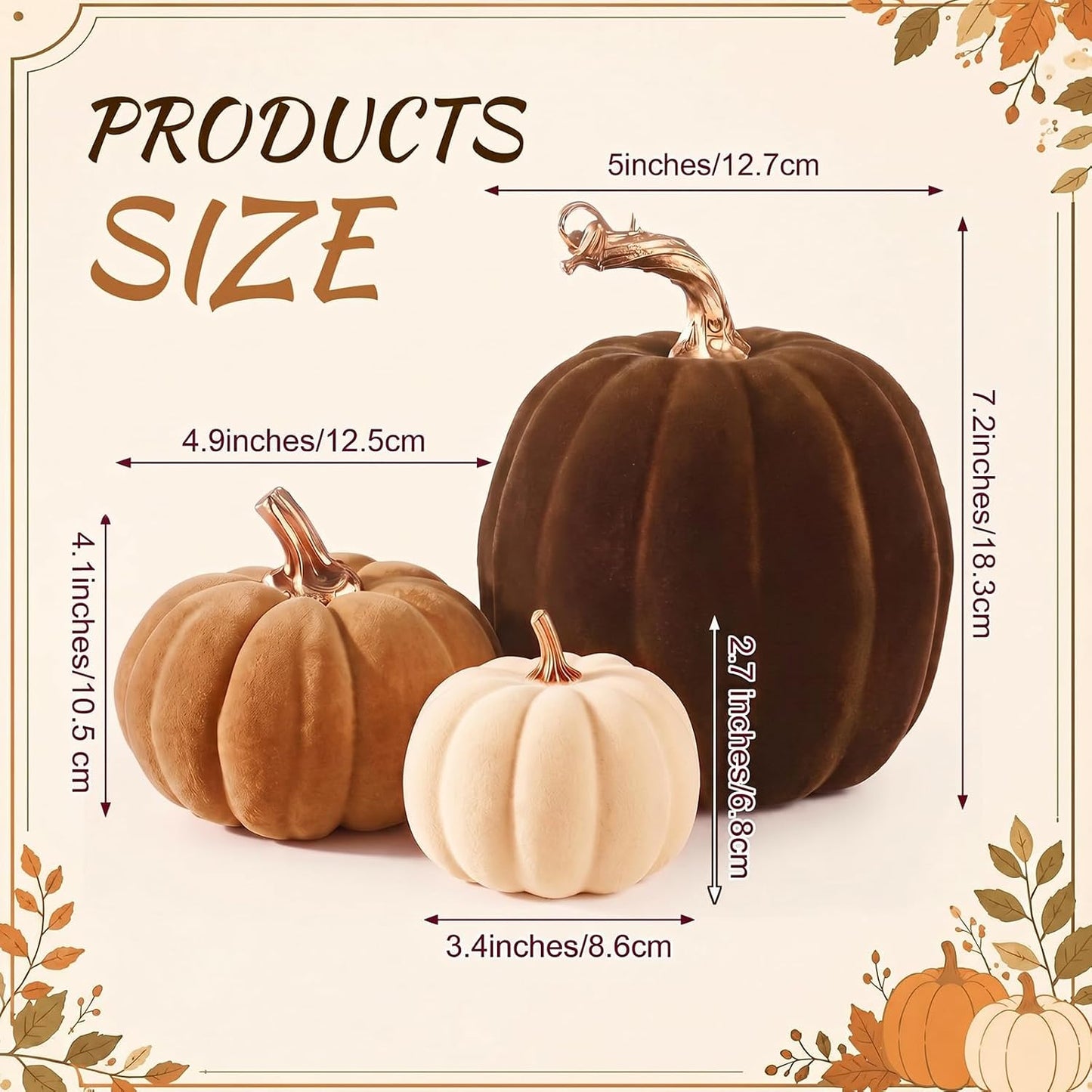 3 Pcs Velvet Pumpkin Decor