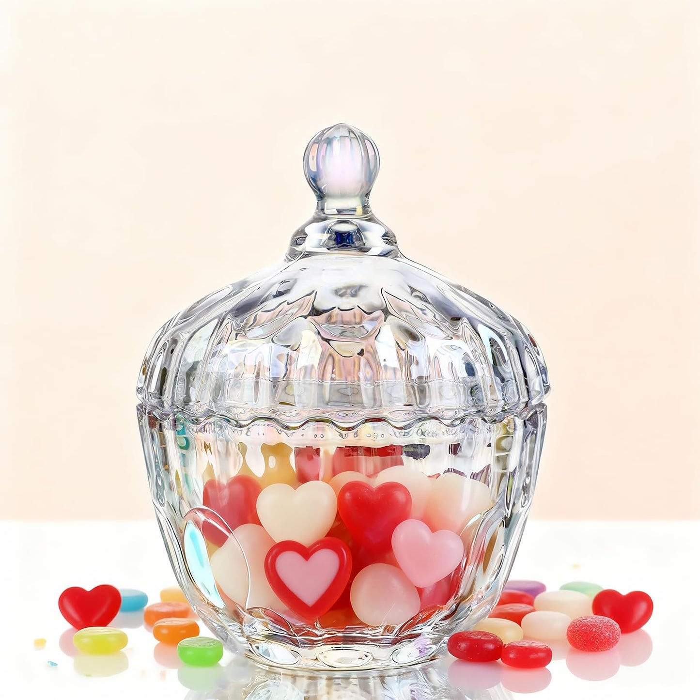 Decorative Embossed Glass Dish with Lid