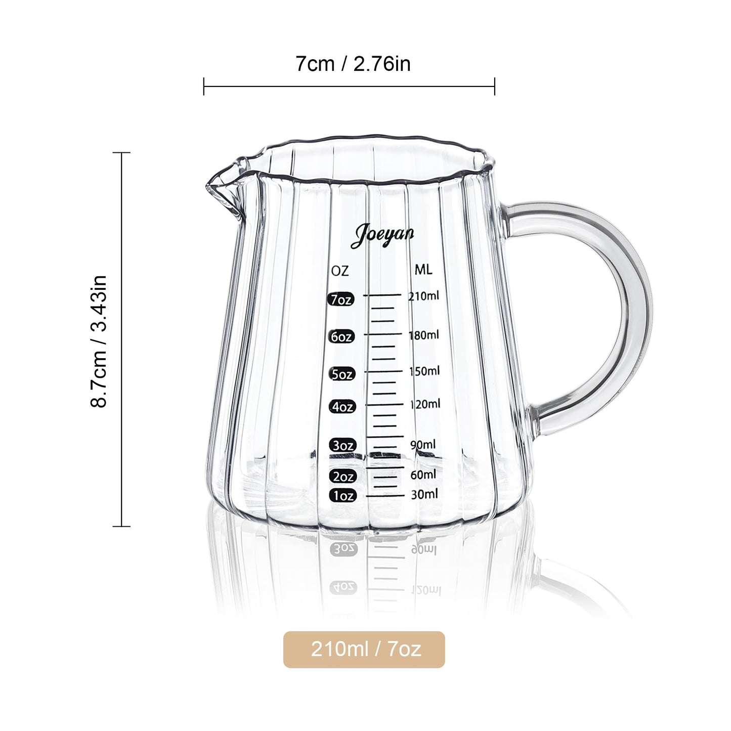 Joeyan 6 oz Glass Measuring Cups with Spout,Borosilicate Glass Triple Pitcher with Scale,Origami Style Espresso Shot Glasses with Wood Handle for Coffee Milk,Dishwasher Safe