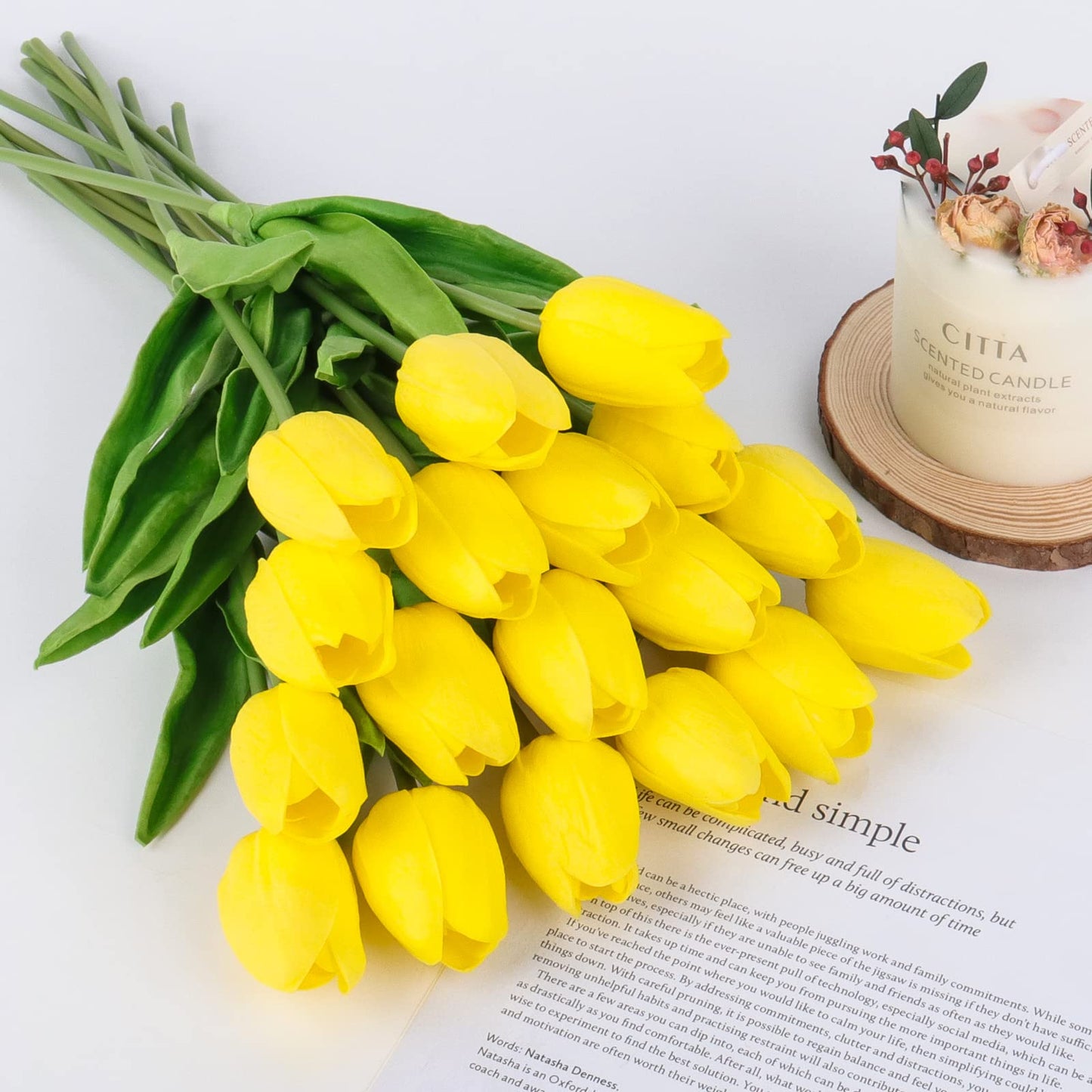 Beferr White Tulips Artificial Flowers 18Pcs Faux Silk Tulip Real Touch Tulip Fake Flowers Bouquets Arrangements for Mother's Day Easter Spring Flowers Gifts Home Table Decor