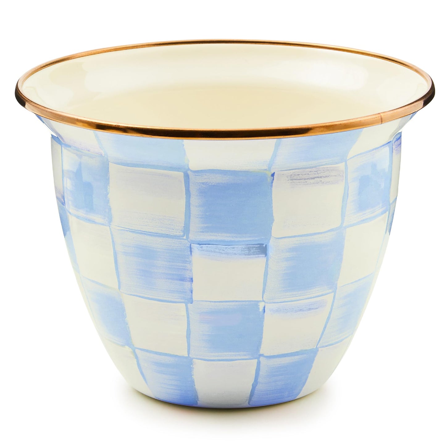 MACKENZIE-CHILDS Flowerpot, Decorative Garden Pot for Growing Plants, Brown-and-White Mocha Check