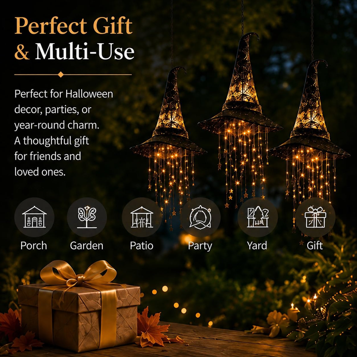 Lighted Witch Hat Hanging Chime with Glowing Lights