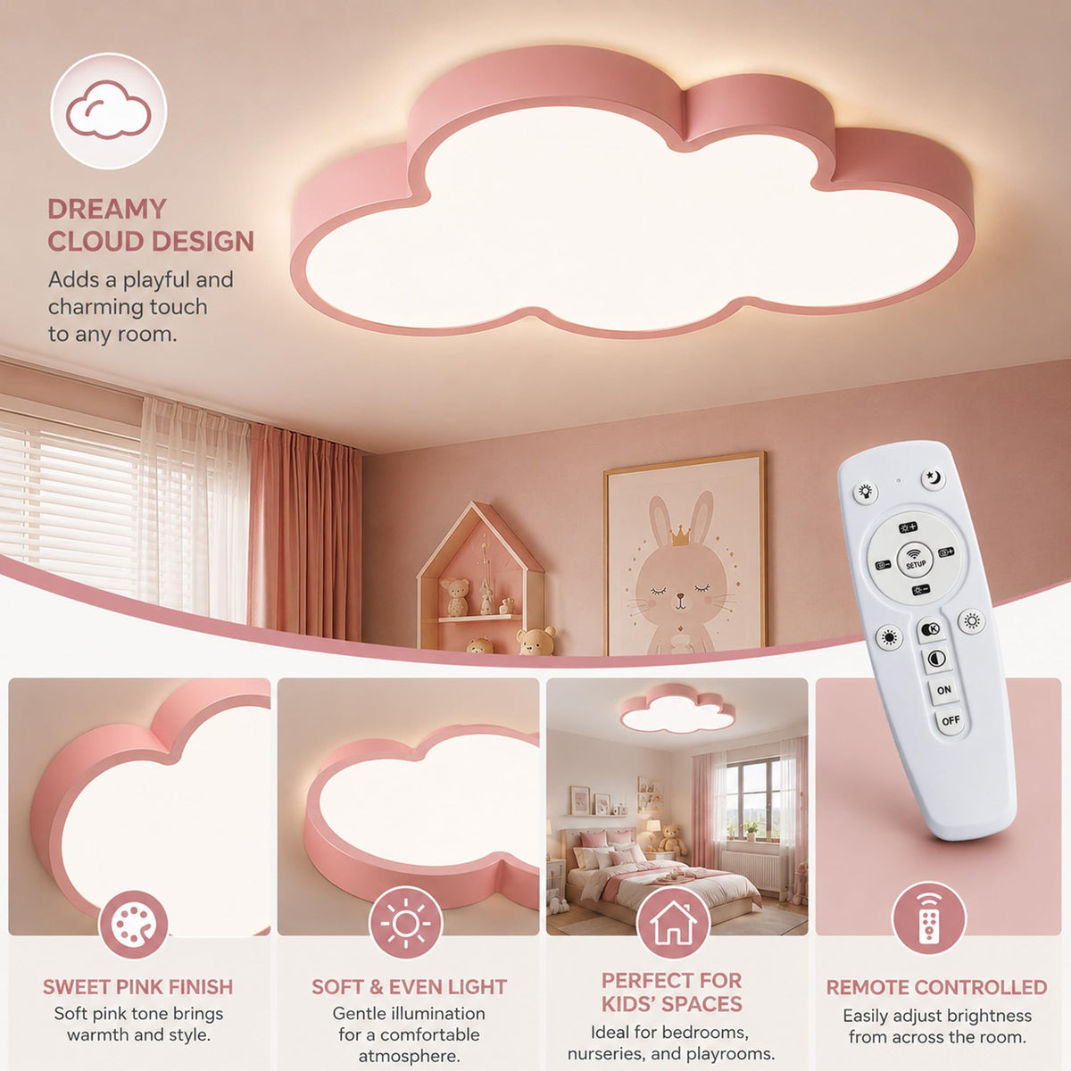 Cloud Shape Led Ceiling Light, with Remote Control