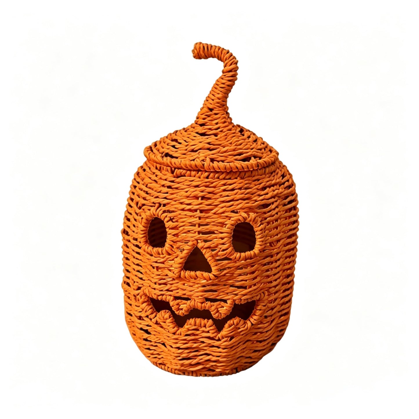 Rattan Lantern Pumpkin Candle Holder with Witch Hat Shape Lid