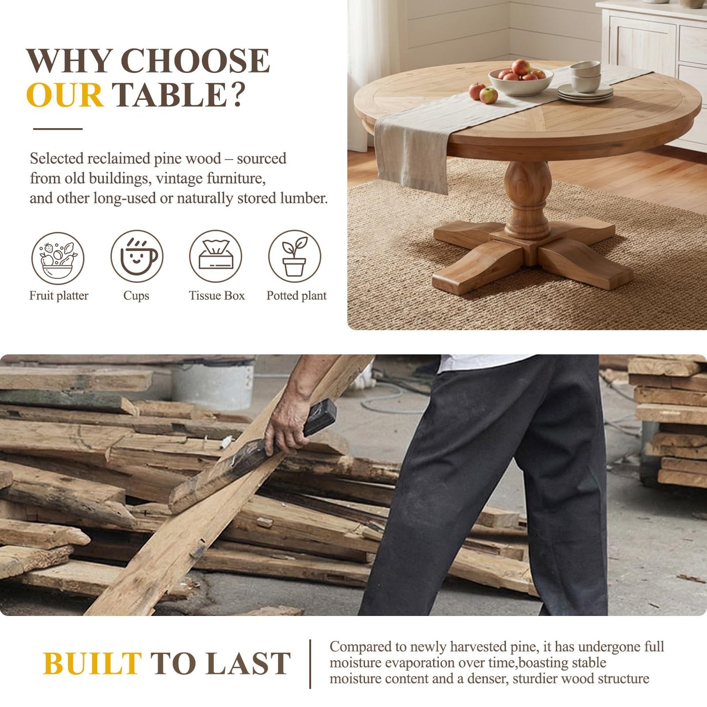 60" Round Dining Kitchen Table