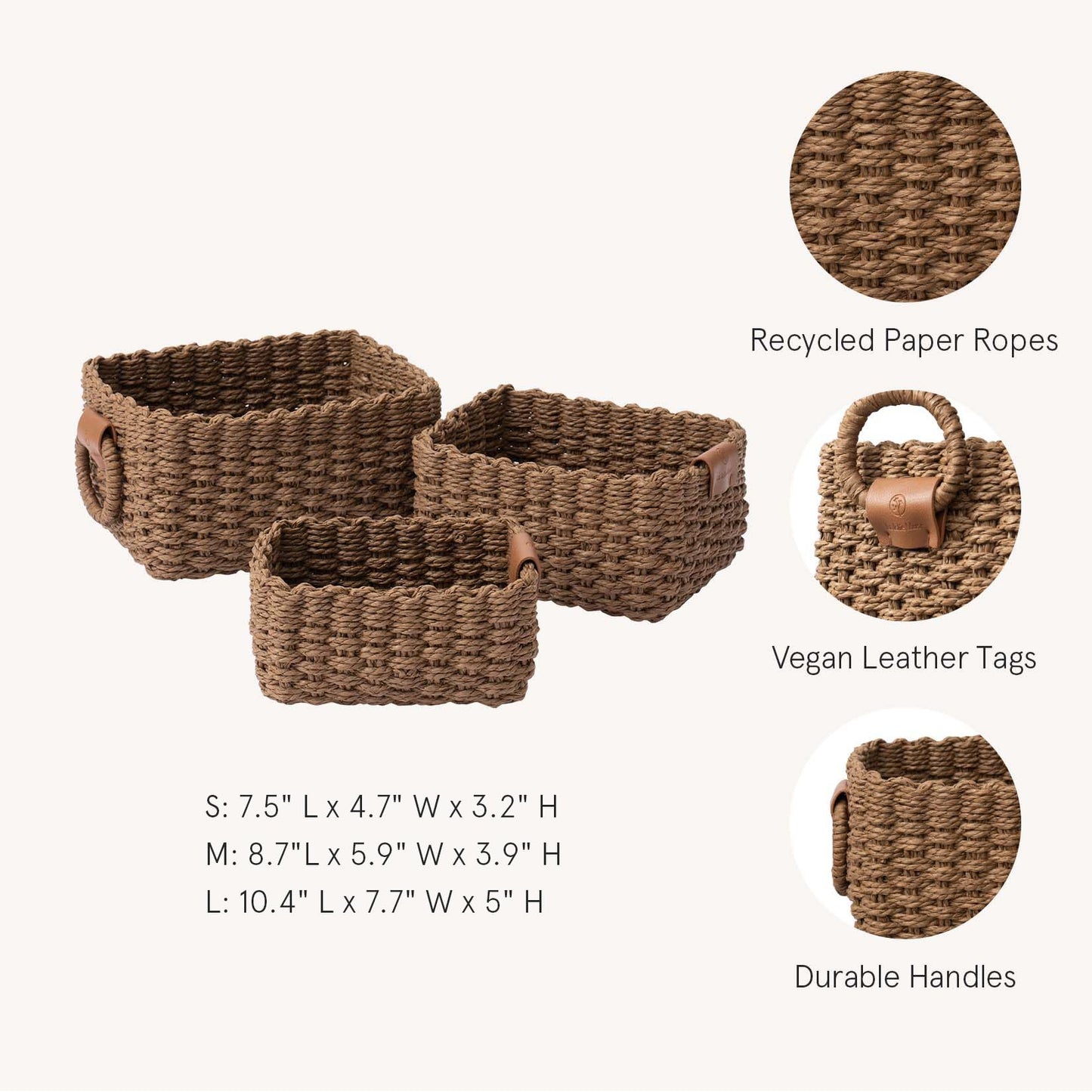 Wicker Square Storage Organizer Baskets / Set of 3