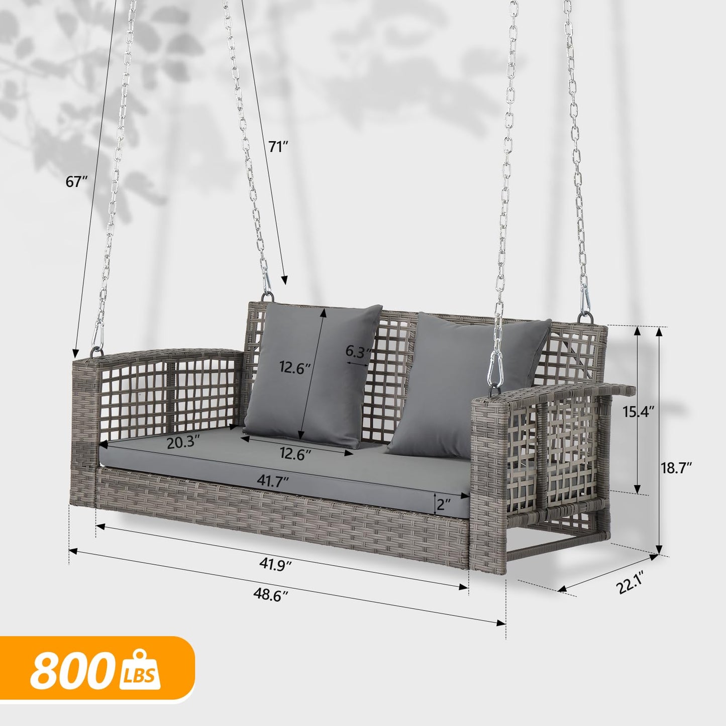 VINGLI 2.4 FT 1-Person Use Round Rattan Porch Swing Outdoor Support 440 LBS with Cushions & Adjustable Chains, Patio Wicker Swing Bench Chair for Garden, Yard, Lawn, Tree, Brown