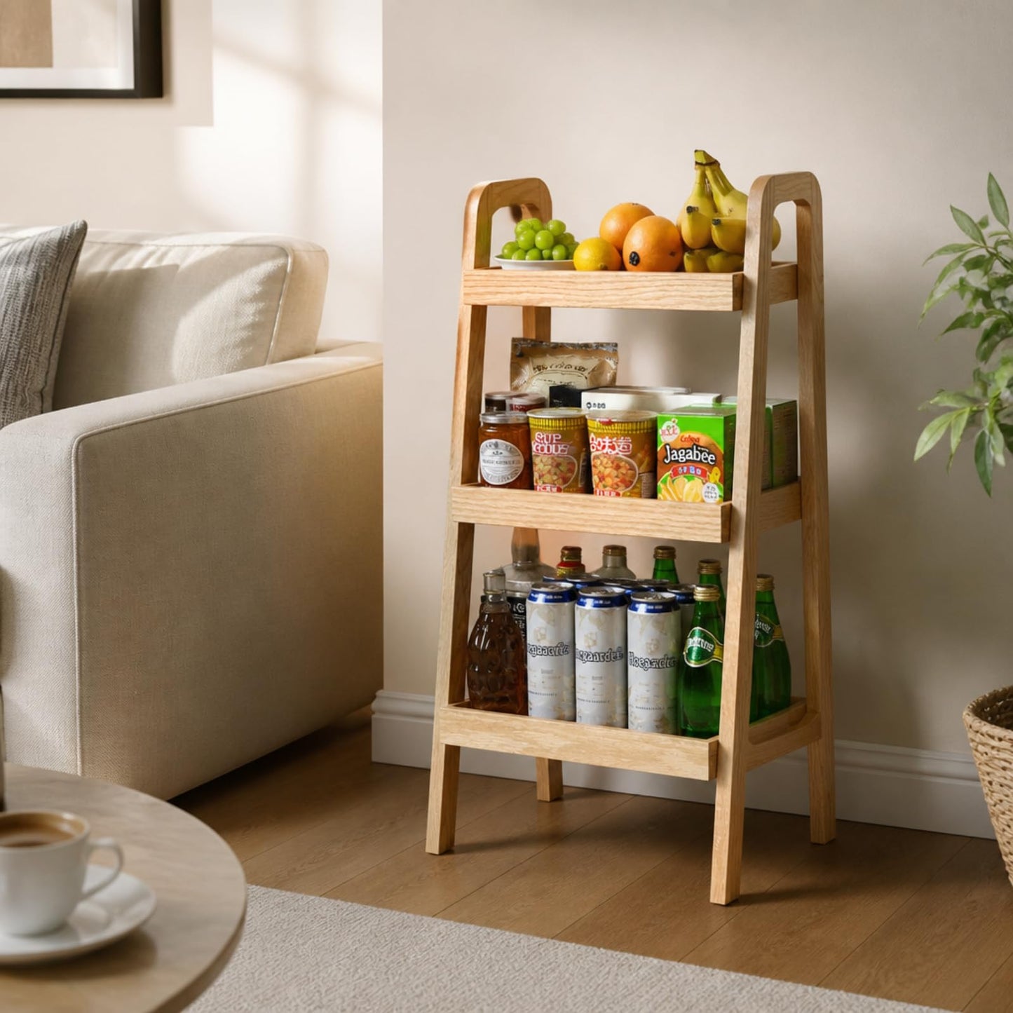 Solid Oak 3 Tier Ladder Bookshelf