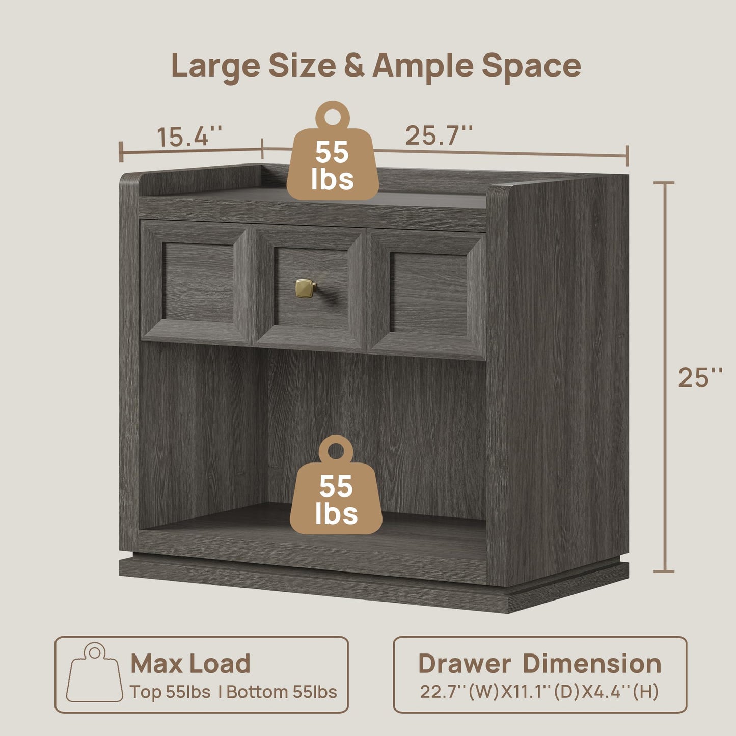 SICOTAS Night Stand Set 2, 26" Wide Nightstands with Drawer, Large Queen Size Nightstands Set of 2, Modern Bedside Table for Bedroom, Side End Table (Brown Oak, 26-Inch)